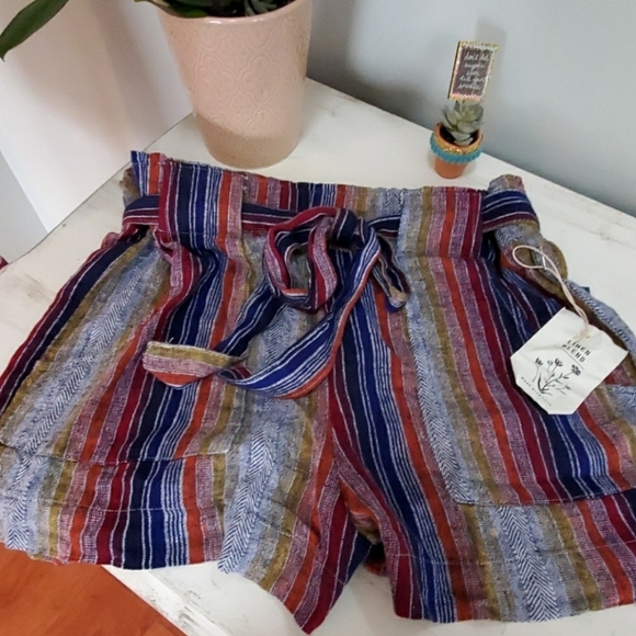 Linen Blend Striped Paper Bag Shorts - Picture 6 of 8